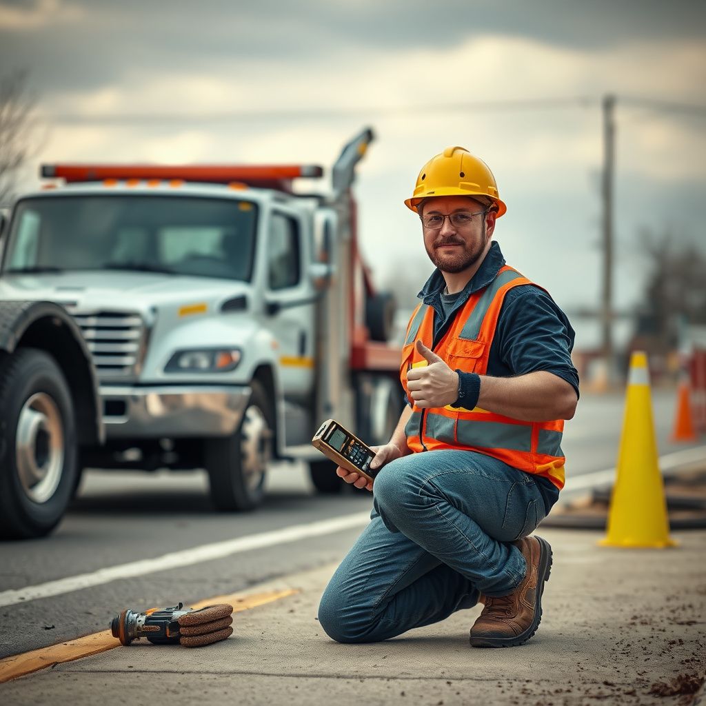 Professional tow truck driver assisting a motorist with a flat tire on a quiet Dilworth street, ensuring safety and efficiency.